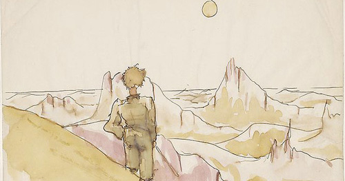Morgan 原作：小王子背对观众眺望荒凉地貌，契合 ch3 孤独的初次相遇
